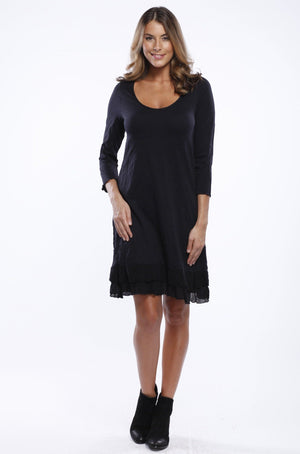 3/4 sleeve dress with mesh frill