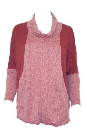 textured and plain skivvy neck long sleeve boxy shape top in Pink