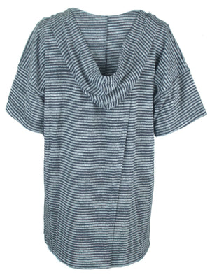 Stripe short sleeve hooded top