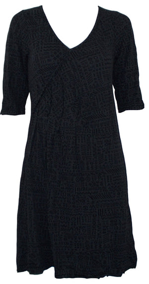 Aztec pleated front long sleeve dress