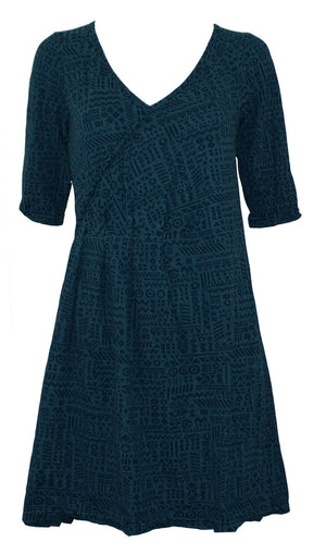 Aztec pleated front long sleeve dress
