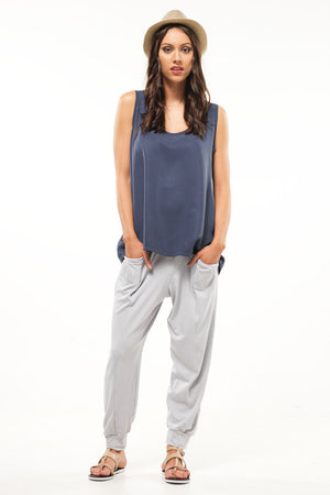 tank with keyhole in Tencel in Blue over Light Grey Viscose pants
