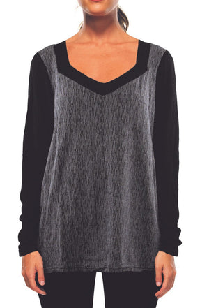 Slub square neck long sleeve top