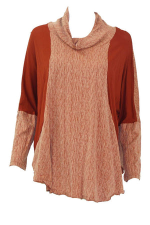 textured and plain skivvy neck long sleeve boxy shape top in Orange