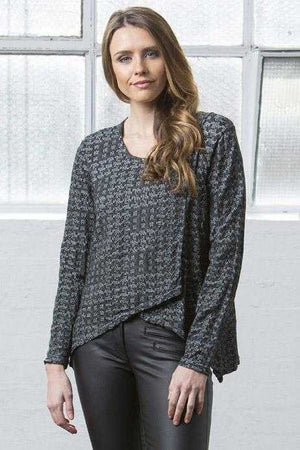 square cross over top in wool blend jacquard Black Marle